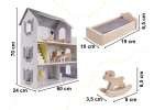 Domek dla lalek drewniany mebelki 70cm szary