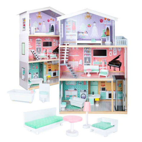 Domek dla lalek drewniany mebelki pastelowy 117cm Domek dla lalek drewniany mebelki pastelowy 117cm