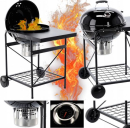 GRILL WĘGLOWY KULISTY Z POKRYWĄ I BLATEM 90 x 70.5 x 111 CM