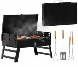 GRILL TURYSTYCZNY SKŁADANY WALIZKA Z WIDEŁKAMI I ŁOPATKĄ 44 x 23 x 48 CM